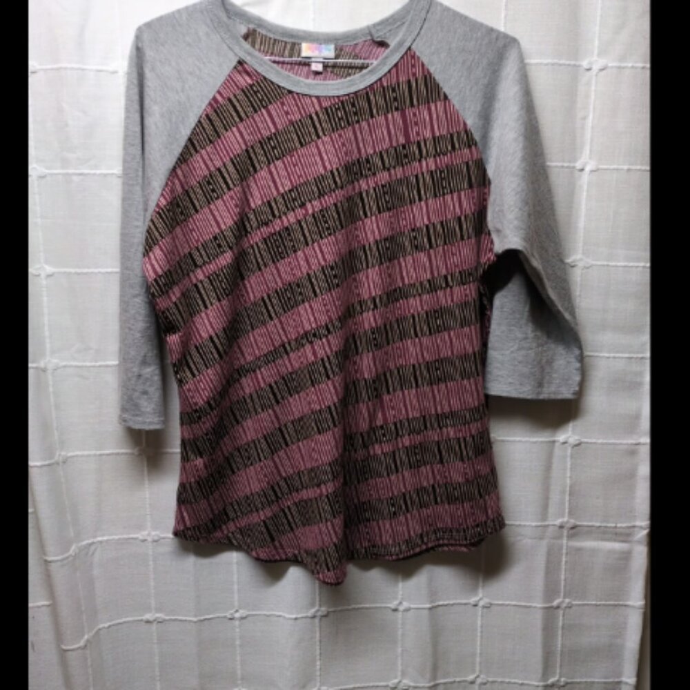 LuLaRoe Womens Shirt Gray 3/4 Sleeve with Geometric Print Size XL